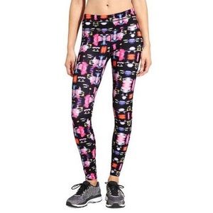 Athleta M Freedom Sonar Multicolor Abstract Leggings Black Pink Zippered Pocket